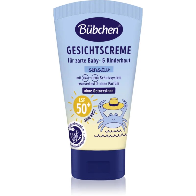 Bübchen Sensitive Sun Protection Face Cream SPF 50+ cremă protectoare pentru față pentru copii SPF 50+ 6 m+ 50 ml