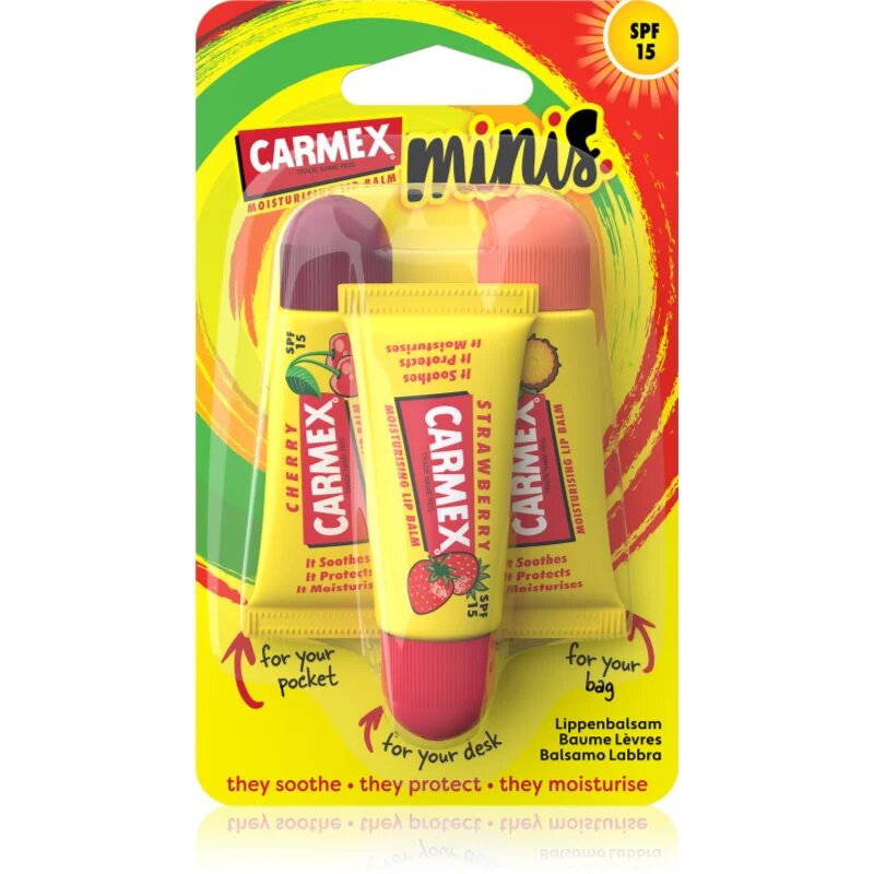 Carmex Minis Seturi pentru voiaj pentru buze uscate SPF 15