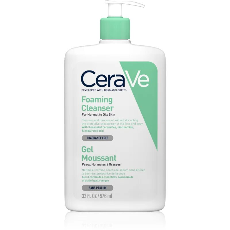 CeraVe Cleansers Foaming Cleanser gel spumant de curatare pentru piele normala si grasa 976 ml