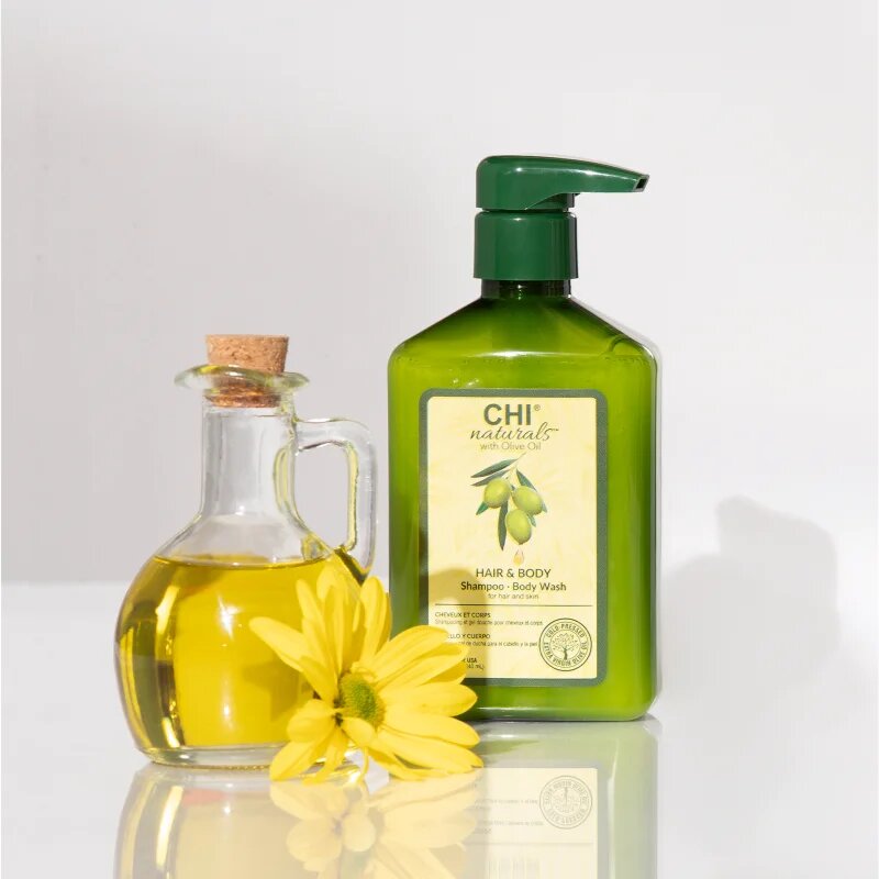 CHI Olive Naturals Hair & Body Shampoo gel de duș și șampon cu ulei de masline 2in1 340 ml