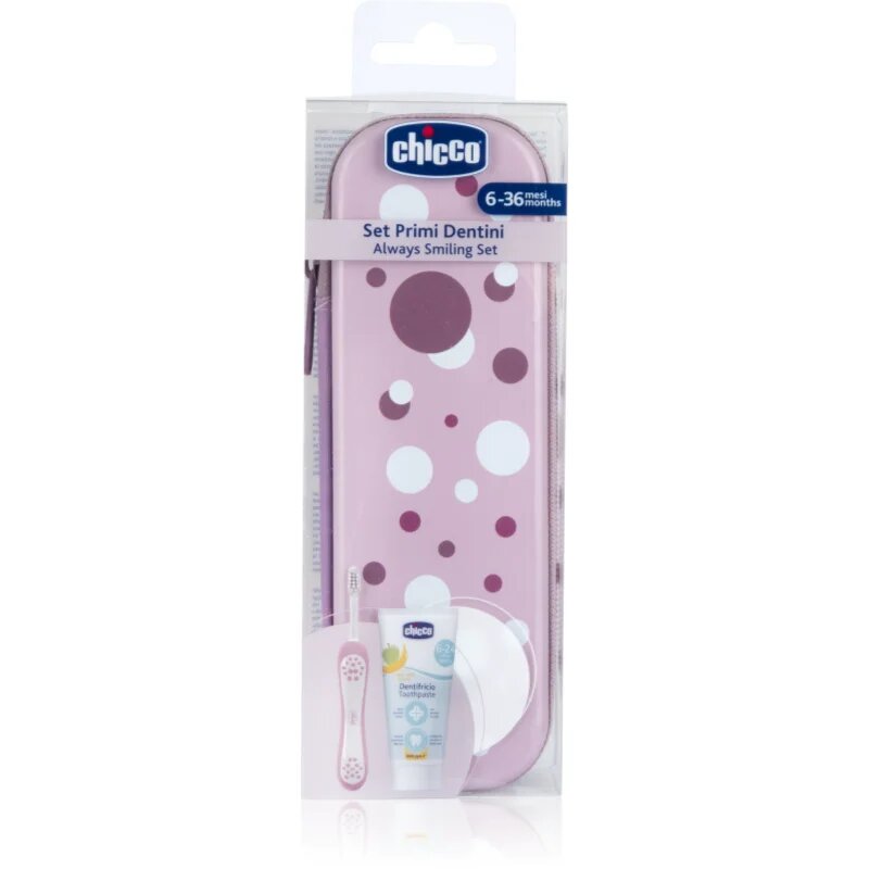 Chicco Always Smiling Set 6m+ set pentru îngrijirea dentară cu sac Lilac