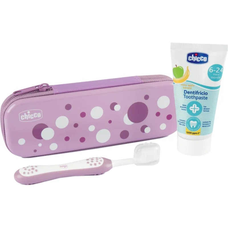 Chicco Always Smiling Set 6m+ set pentru îngrijirea dentară cu sac Lilac