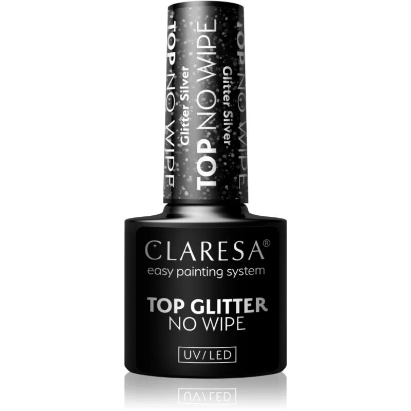 Claresa UV/LED Top Glitter No Wipe lac gel de unghii pentru acoperirea superioară strălucitor culoare Glitter Silver 5 g