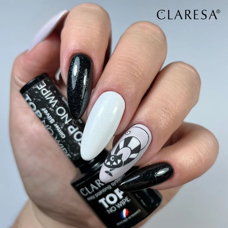 Claresa UV/LED Top Glitter No Wipe lac gel de unghii pentru acoperirea superioară strălucitor culoare Glitter Silver 5 g