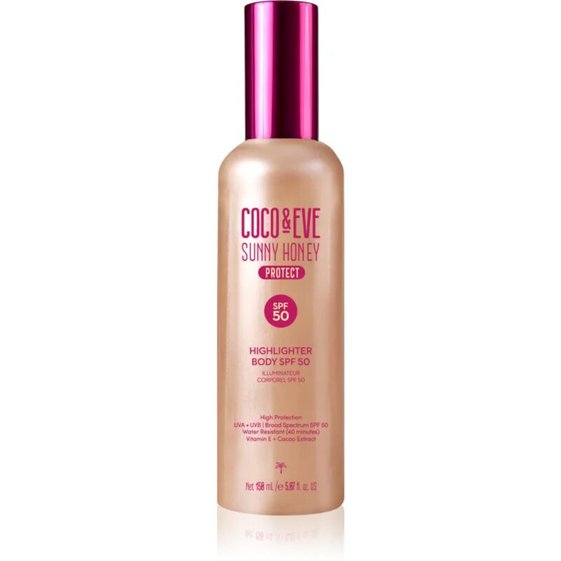 Coco & Eve Sunny Honey Highlighter Body SPF50 ser protector cu efect iluminator SPF 50 150 ml