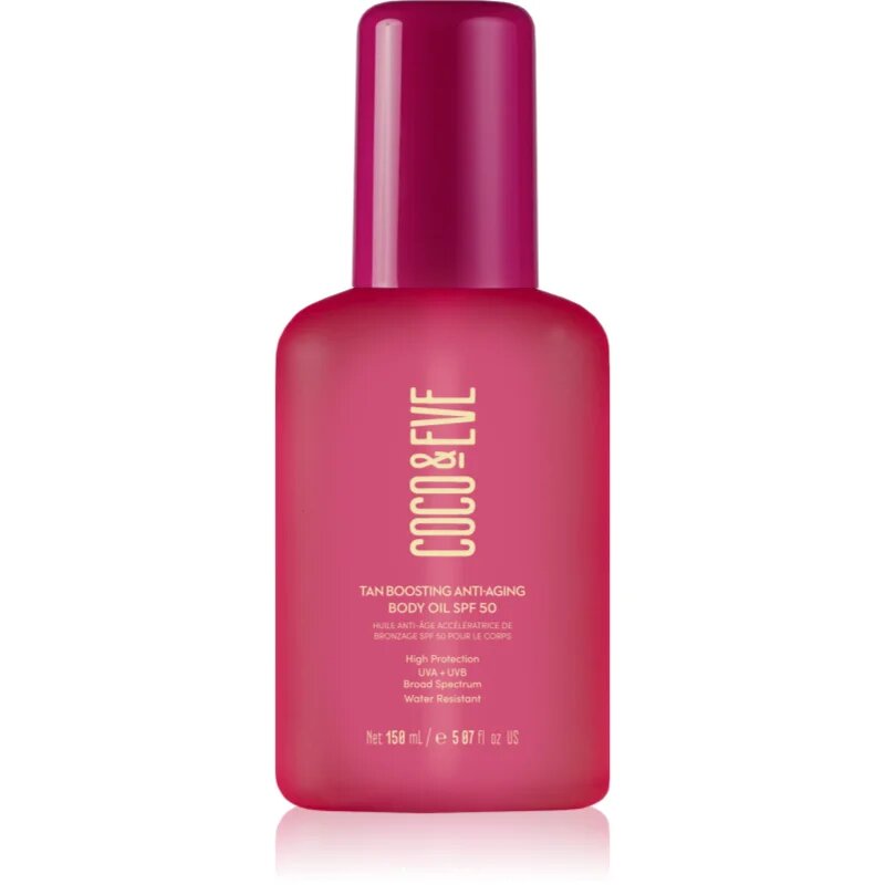 Coco & Eve Sunny Honey Tan Boosting Anti-Aging Body Oil SPF 50 ulei protector pentru accelerarea bronzului piele anti-imbatranire SPF 50 150 ml