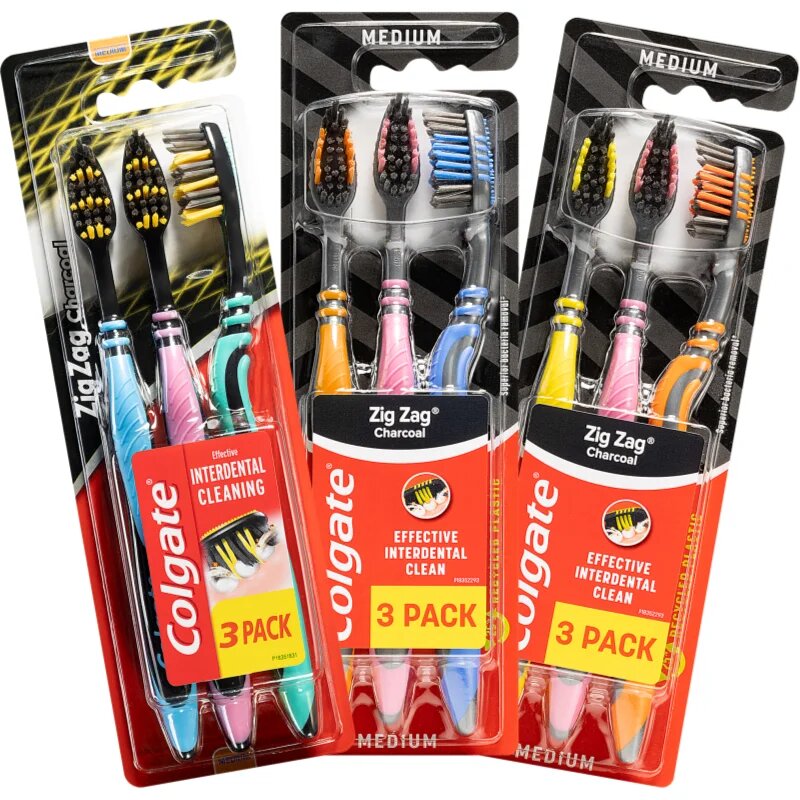 Colgate Zig Zag Charcoal periuta de dinti Medium 3 buc