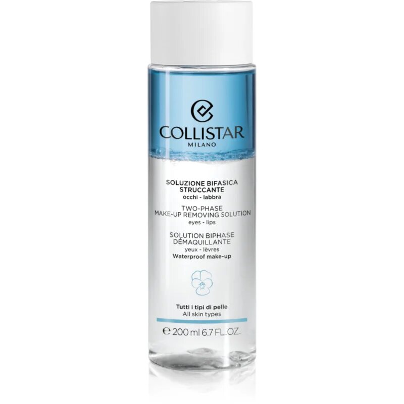 Collistar Cleansing Two-phase Make-up Removing Solution Eyes-Lips demachiant bifazic rezistent la apa pentru buze si ochi 200 ml