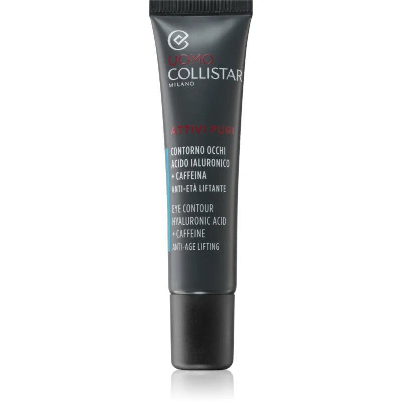 Collistar Uomo Attivi Puri Eye Contour Hyaluronic Acid + Caffeine Eye Contour Cremă anti-îmbătrânire cu efect iluminator 15 ml