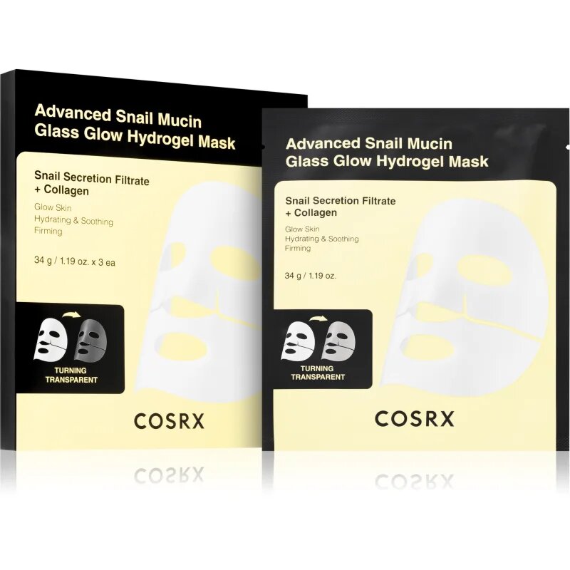 Cosrx Advanced Snail Mucin Glass Glow Hydrogel Mask mască revitalizantă cu hidrogel cu extract din melcidin melci pentru uniformizarea nuantei tenulu