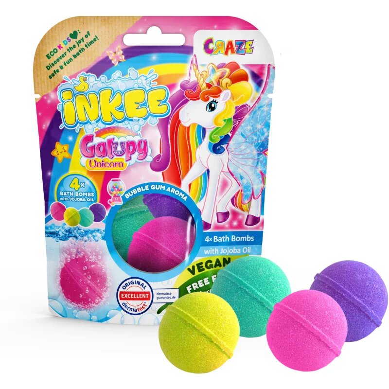 Craze INKEE Unicorn bombă de baie pentru copii 4x50 g