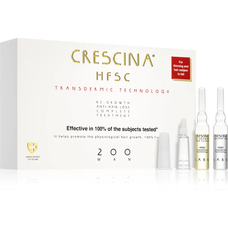 Crescina Transdermic 200 Re-Growth and Anti-Hair Loss tratament pentru stimularea creșterii părului și anti-cădere pentru barbati 20x3.5 ml