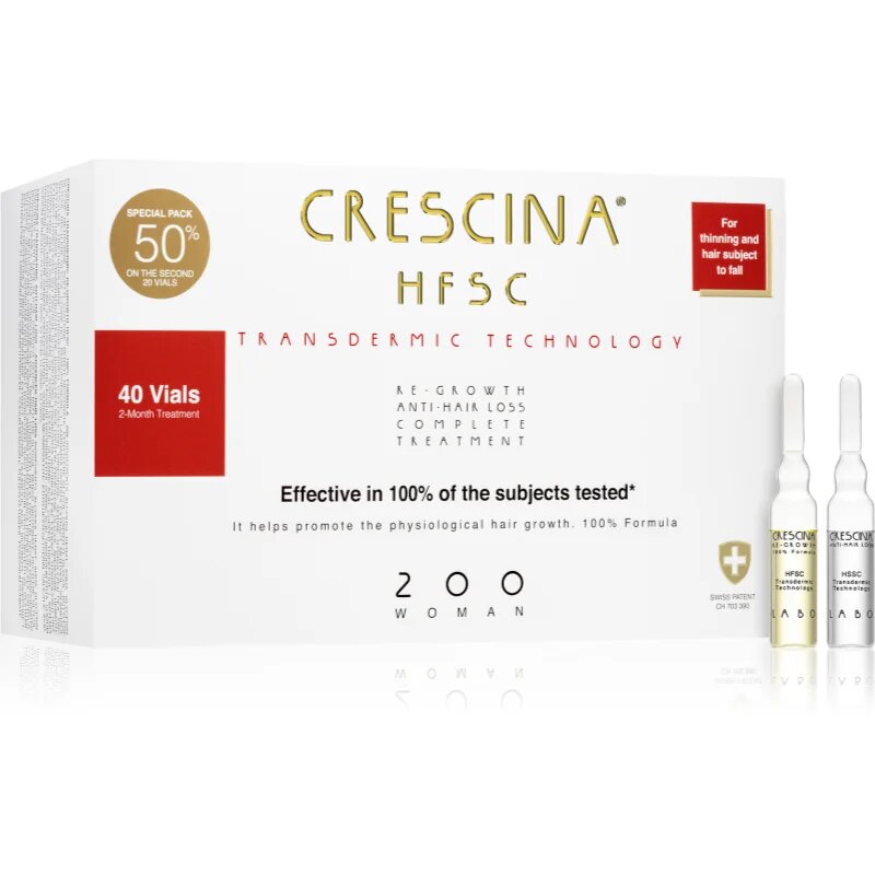 Crescina Transdermic 200 Re-Growth and Anti-Hair Loss tratament pentru stimularea creșterii părului și anti-cădere pentru femei 40x35 ml