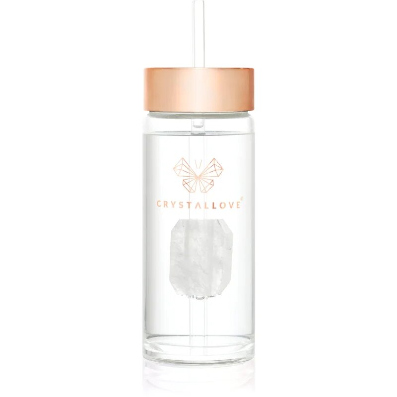 Crystallove Amethyst Straw Water Bottle sticlă pentru apă cu pai Clear 1 buc