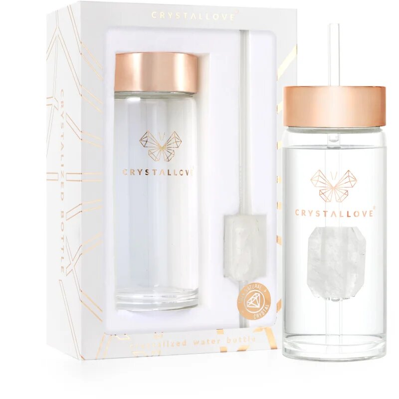 Crystallove Amethyst Straw Water Bottle sticlă pentru apă cu pai Clear 1 buc