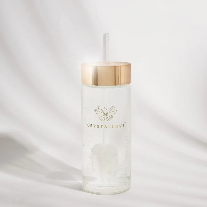Crystallove Amethyst Straw Water Bottle sticlă pentru apă cu pai Clear 1 buc