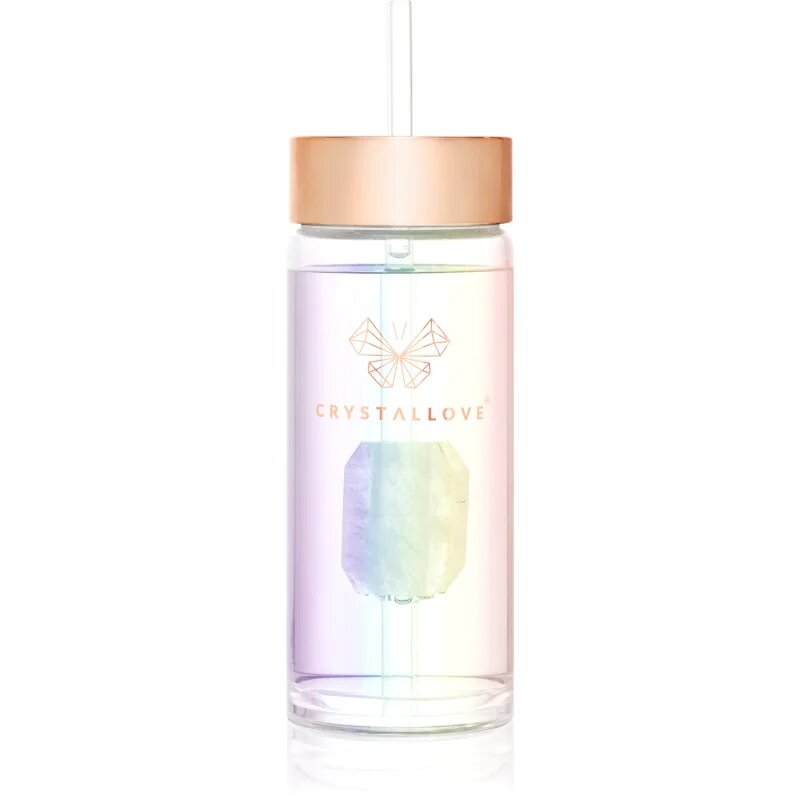 Crystallove Clear Quartz Straw Water Bottle sticlă pentru apă cu pai Hologram 400 ml