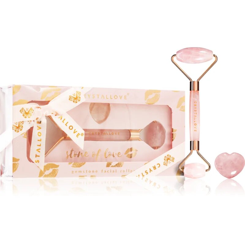 Crystallove Rose Quartz Selflove Set rulou de masaj facial și accesoriu de masaj
