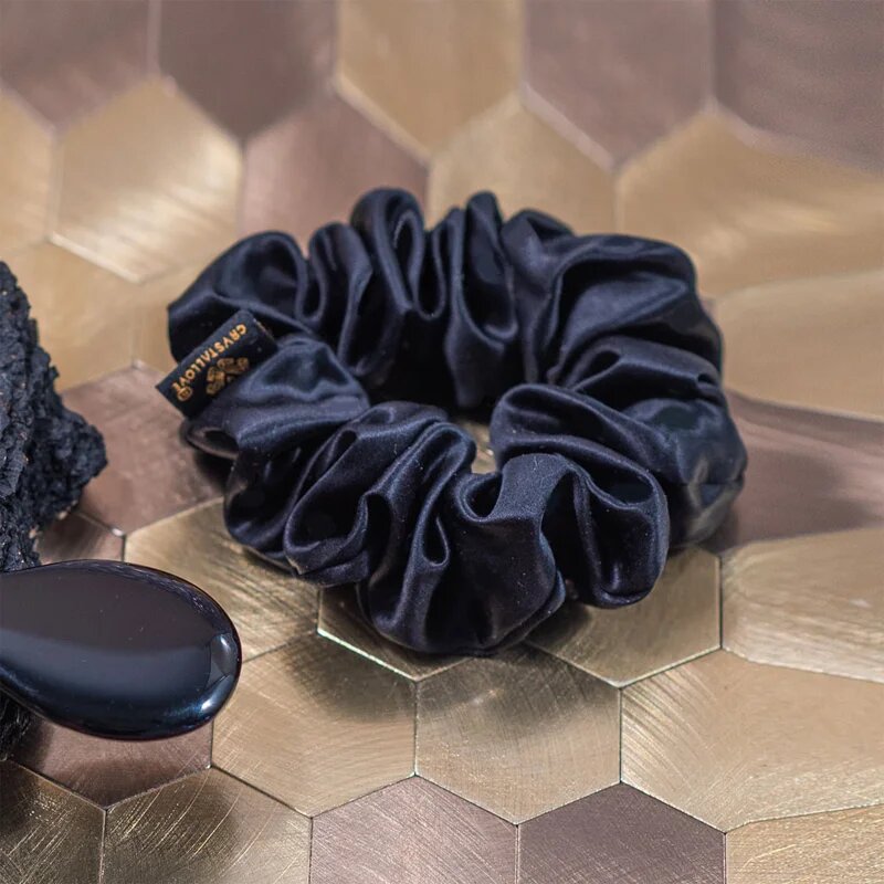 Crystallove Silk Scrunchie elastic pentru păr din mătase Black 1 buc