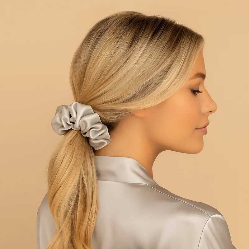 Crystallove Silk Scrunchie elastic pentru păr din mătase Silver 1 buc