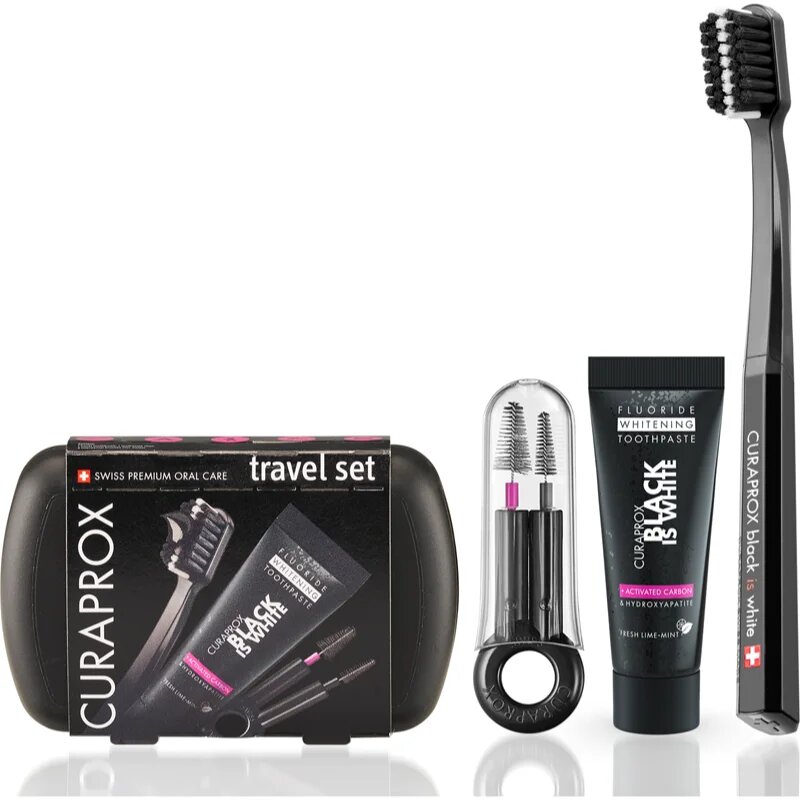 Curaprox Travel Set Black is White Seturi pentru voiaj pentru dinti limba si gingii