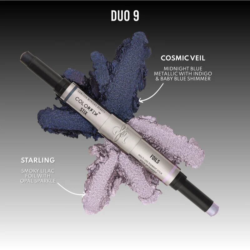 Danessa Myricks Beauty Colorfix Stix machiaj multifuncțional pentru ochi buze și față culoare Duo 9 Cosmic Veil/Starling 2x3 g