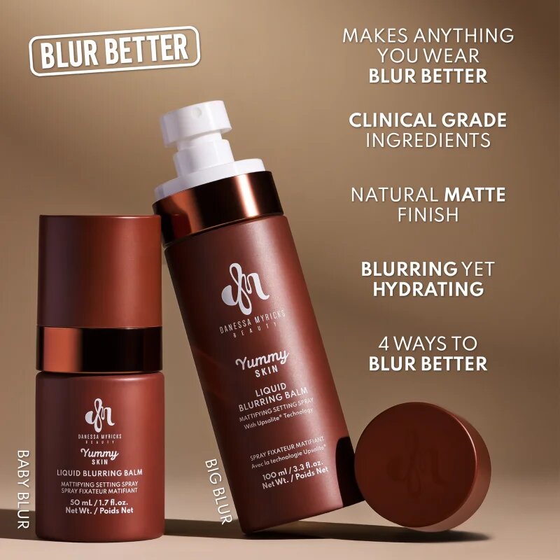 Danessa Myricks Beauty Yummy Skin Liquid Blurring Balm Setting Spray fixator make-up cu efect de hidratare mini 50 ml