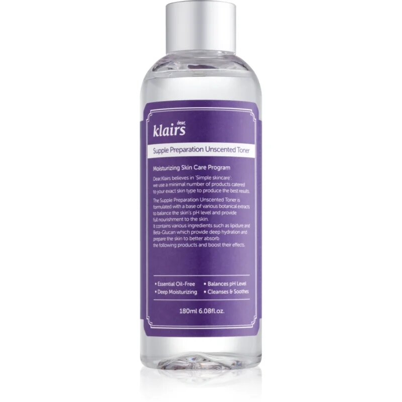 Dear Klairs Supple Preparation Unscented Toner tonic hidratant pentru echilibrarea pH-ului pielii fara parfum 180 ml
