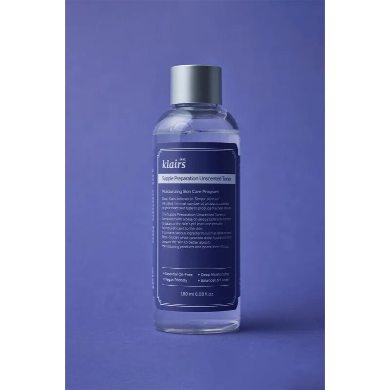 Dear Klairs Supple Preparation Unscented Toner tonic hidratant pentru echilibrarea pH-ului pielii fara parfum 180 ml