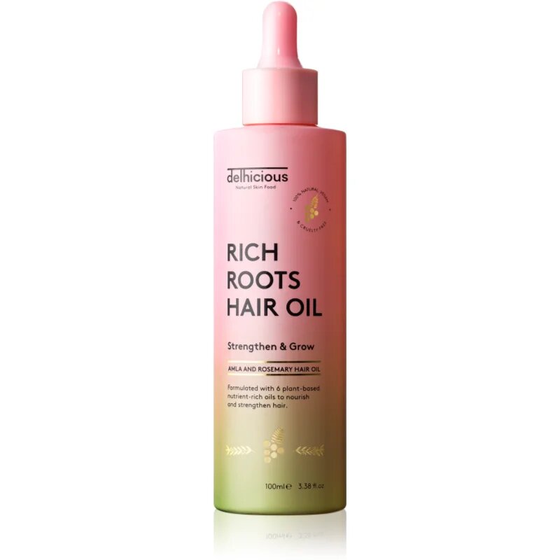 delhicious RICH ROOTS AMLA & ROSEMARY HAIR OIL ulei hidratant si catifelant pentru un scalp uscat atenueaza senzatia de mancarime 100 ml