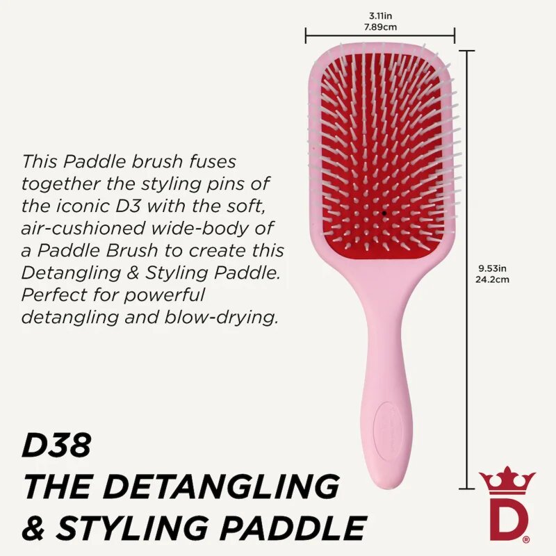 Denman Detangling D38 The Detangling & Styling Paddle perie par tip paleta pentru păr lung Pastel Pink 1 buc