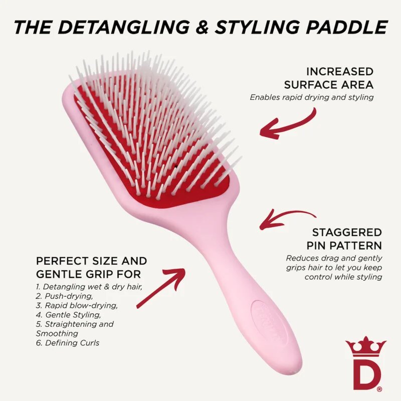 Denman Detangling D38 The Detangling & Styling Paddle perie par tip paleta pentru păr lung Pastel Pink 1 buc