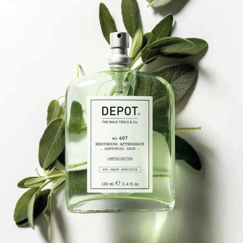 Depot 400 SHAVE SPECIFICS NO. 407 RESTORING AFTERSHAVE aftershave racoritor Sartorial Sage 100 ml