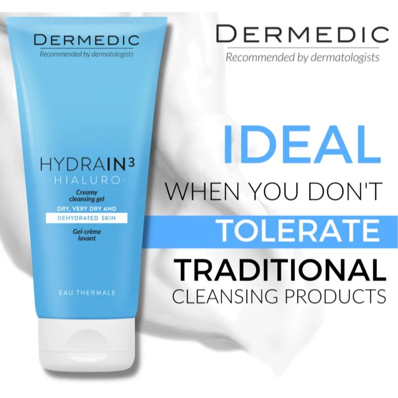 Dermedic Hydrain3 Hialuro gel de curatare cremos pentru pielea uscata si deshidratata 200 ml