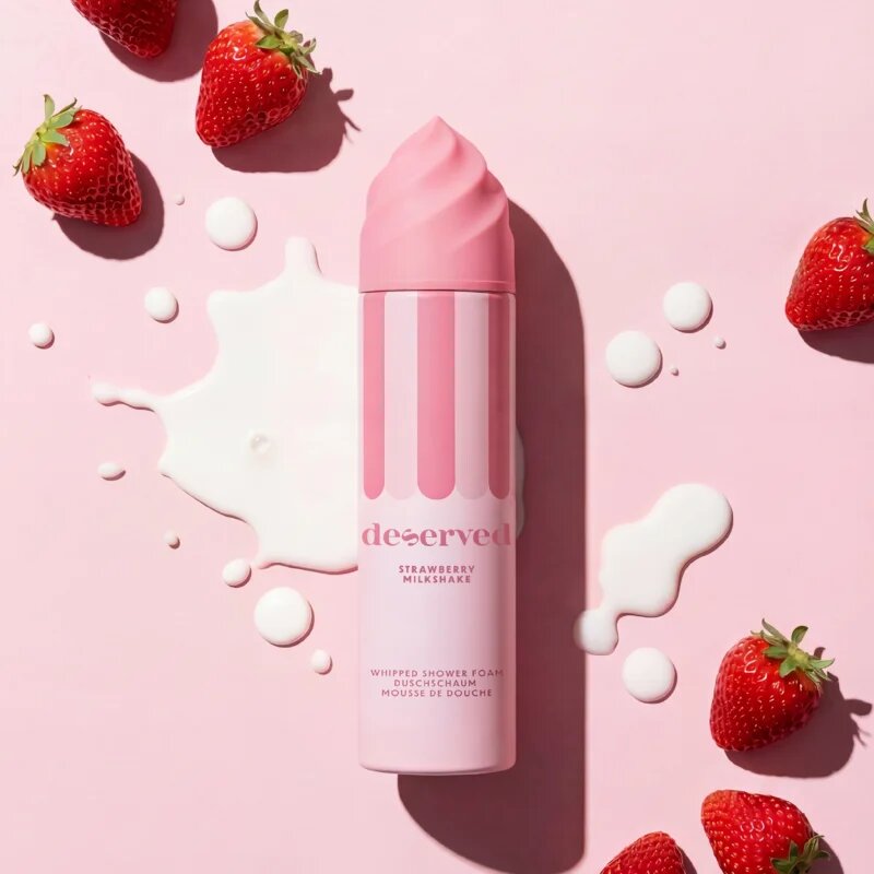 DESERVED Whipped Shower Foam Strawberry Milkshake spumă pentru duș pentru corp 250 ml