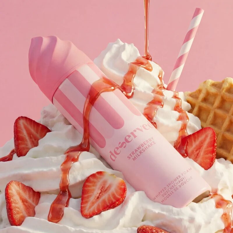 DESERVED Whipped Shower Foam Strawberry Milkshake spumă pentru duș pentru corp 250 ml