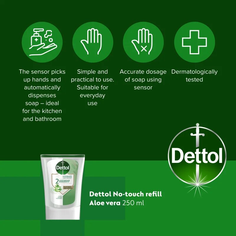 Dettol Hydrate Liquid Hand Wash rezervă pentru dozator de săpun cu senzori fără atingere Aloe Vera 250 ml