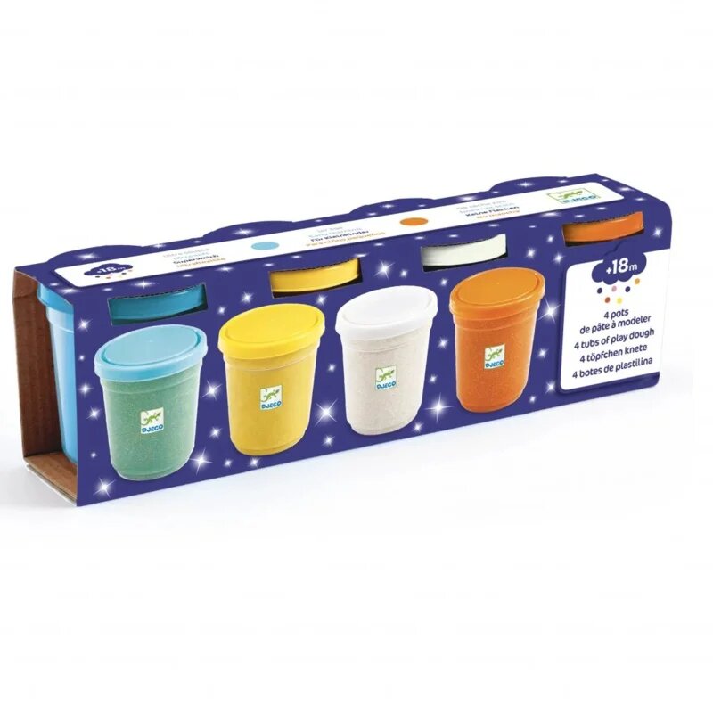 DJECO 4 Tubs of Play Dough plastilină metalică colorată cu reflexii strălucitoare 18m+ 4 buc