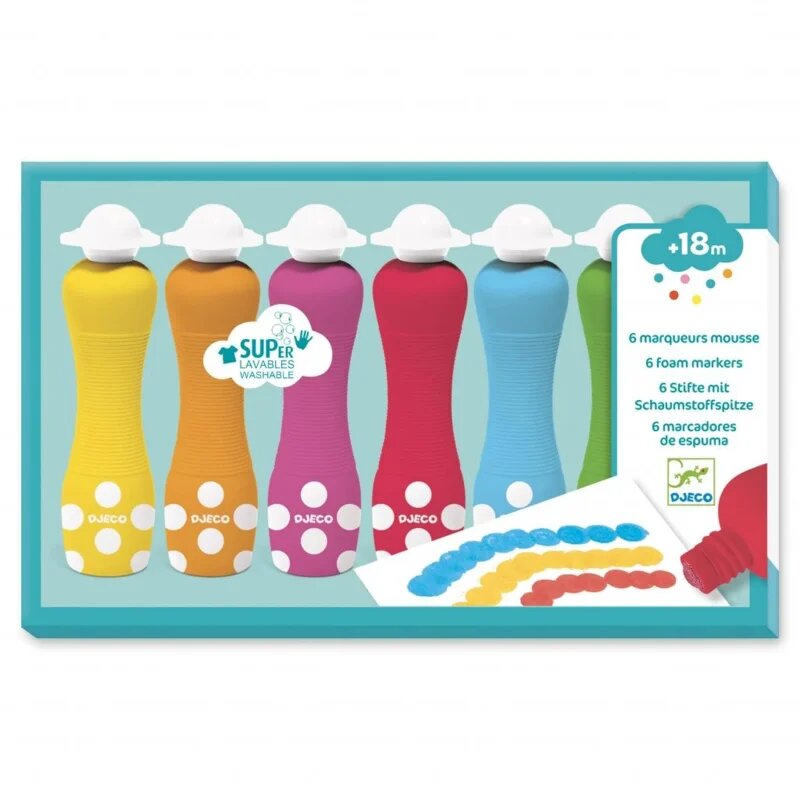 DJECO 6 Foam Markers vopsele spumă cu aplicator 18m+ 6 buc