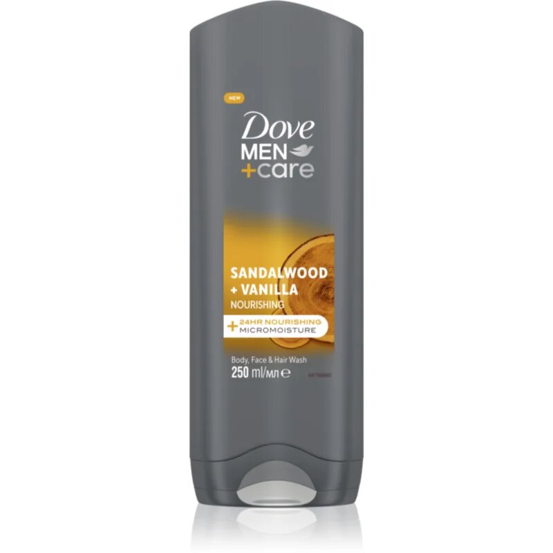 Dove Men+Care Sandalwood&Vanilla gel de duș pentru față corp și păr pentru bărbați 250 ml