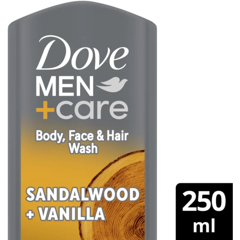 Dove Men+Care Sandalwood&Vanilla gel de duș pentru față corp și păr pentru bărbați 250 ml