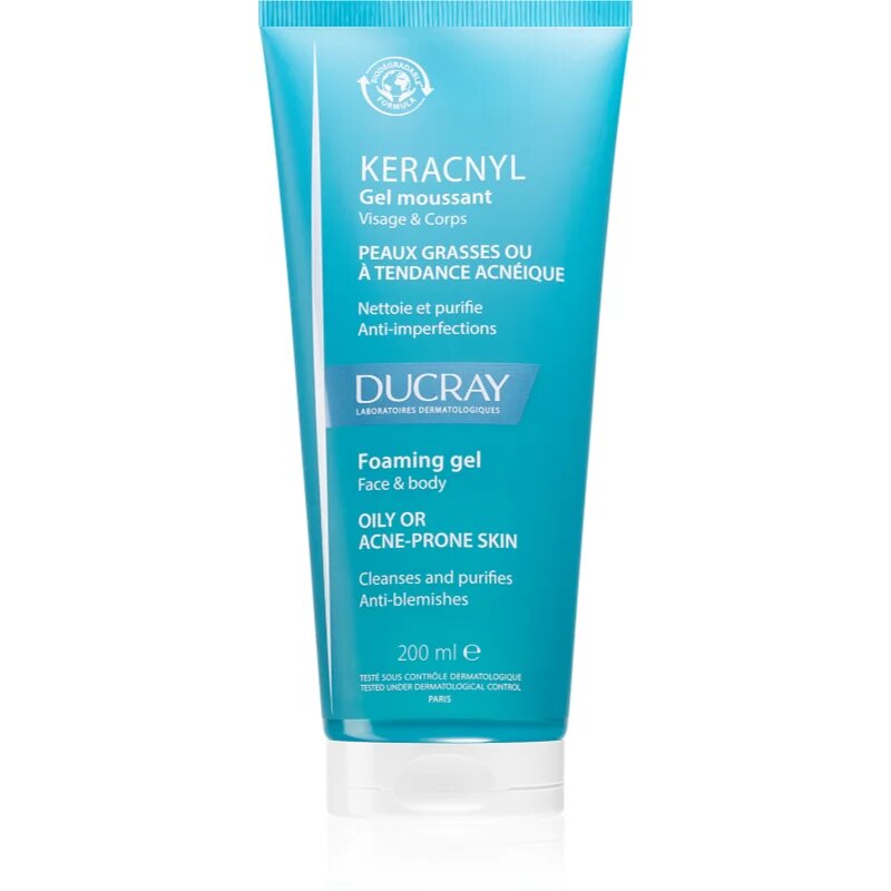 Ducray Keracnyl Foaming gel gel spumant de curatare pentru tenul gras predispus la acnee 200 ml