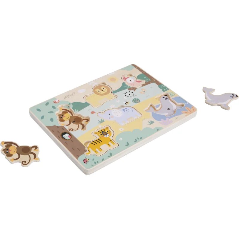 eliNeli Sound Puzzle Animals jucărie interactivă cu piese care se pot insera din lemn 18m+ 7 buc