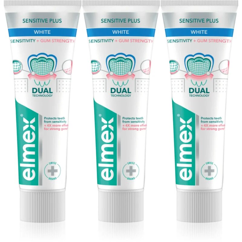 Elmex Sensitivity + Gum Strenght Whitening pasta de dinti pentru dinti sensibili 3x75 ml