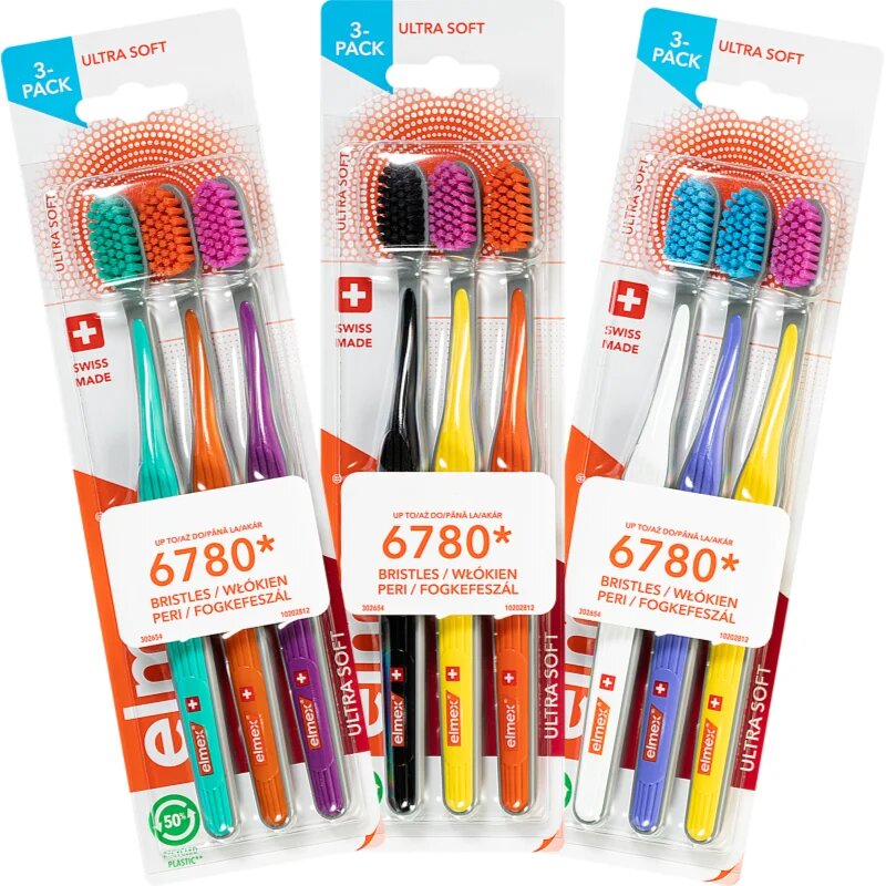 Elmex Swiss Made Periuțe de dinți ultra soft Yellow + Blue + White 3 buc