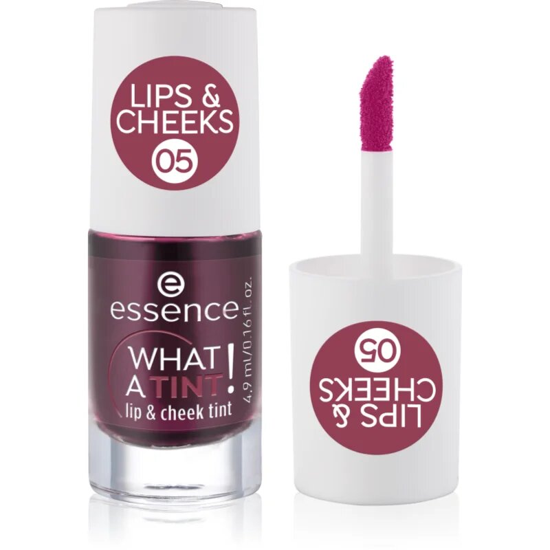 essence WHAT A TINT! blush lichid și luciu de buze culoare 05 Velvet Berry 4.9 ml