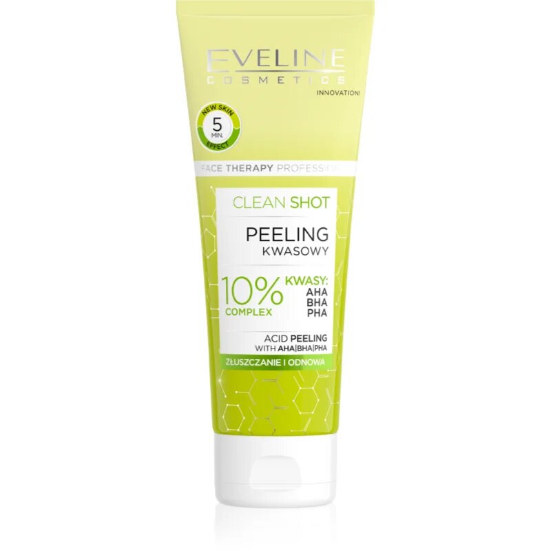 Eveline Cosmetics Clean Shot 10% Complex of AHA BHA and PHA crema delicata pentru exfoliere impotriva imperfectiunilor pielii 75 ml