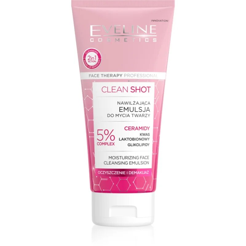 Eveline Cosmetics Clean Shot 5% Ceramidy Complex Lotiune pentru curatare intens hidratanta 150 ml