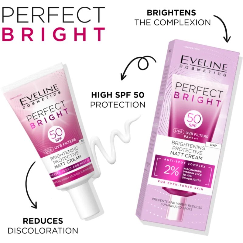 Eveline Cosmetics Perfect Bright SPF 50 crema pentru fata protectoare si matifianta SPF 50 30 ml