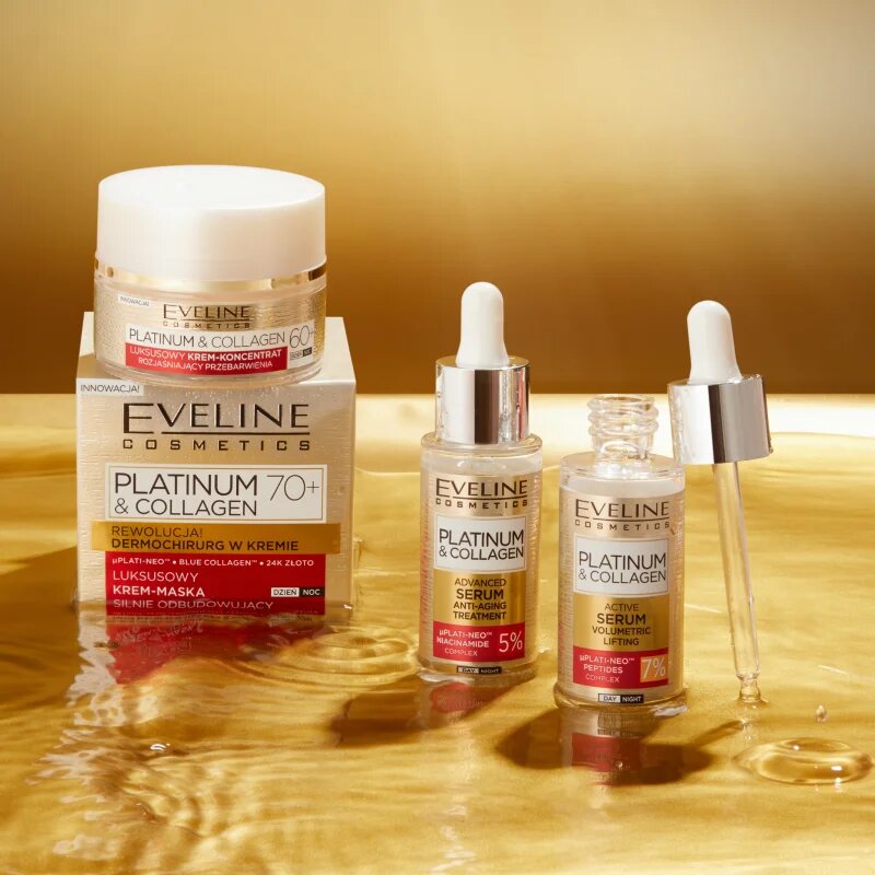 Eveline Cosmetics Platinum & Collagen Advanced Facial Serum Anti-Aging Treatment ser pentru contur cu colagen 30 ml